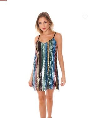 Show Me Your MuMu Rainbow Sequin Stripe Vivian Mini Dress